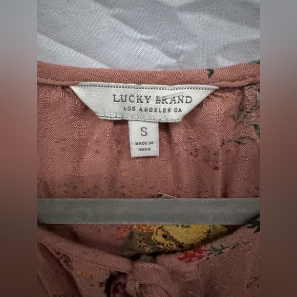 Lucky Brand Floral Mauve Top Ruched Tie Sleeve sz Small - Picture 5 of 9